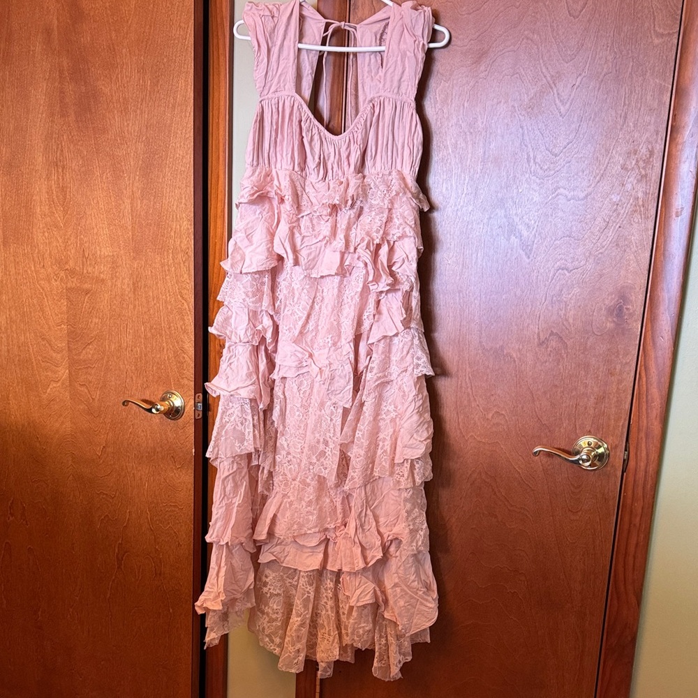 Anthropologie Pink Lace Backless Dress